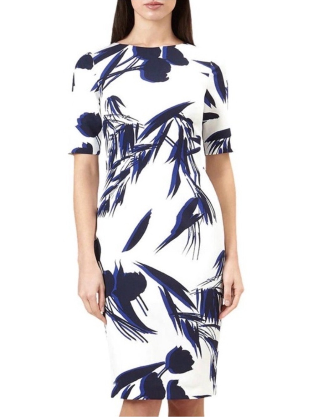 Hobbs London White Midi Dress with Navy Floral Print ** excellent condition**